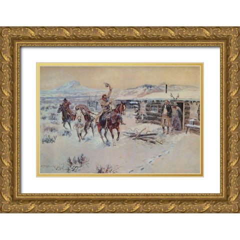 Christmas at the Line Camp Gold Ornate Wood Framed Art Print with Double Matting by Russell, Charles Marion
