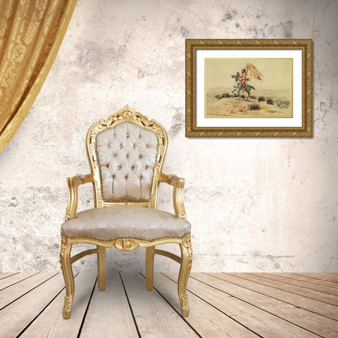 Indian Signaling Gold Ornate Wood Framed Art Print with Double Matting by Russell, Charles Marion