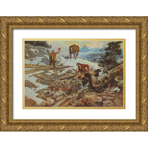 The Price of His Hide Gold Ornate Wood Framed Art Print with Double Matting by Russell, Charles Marion