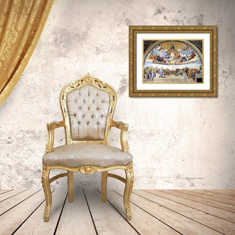 Disputation of the Holy Sacrament Gold Ornate Wood Framed Art Print with Double Matting by Raphael