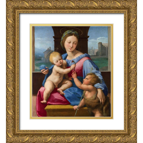 The Garvagh Madonna Gold Ornate Wood Framed Art Print with Double Matting by Raphael