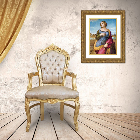 Saint Catherine of Alexandria Gold Ornate Wood Framed Art Print with Double Matting by Raphael