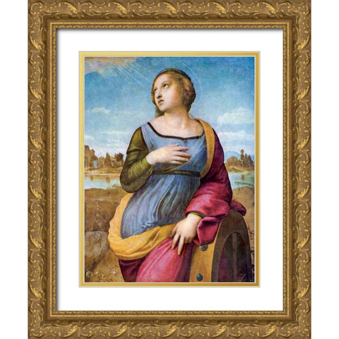 Saint Catherine of Alexandria Gold Ornate Wood Framed Art Print with Double Matting by Raphael