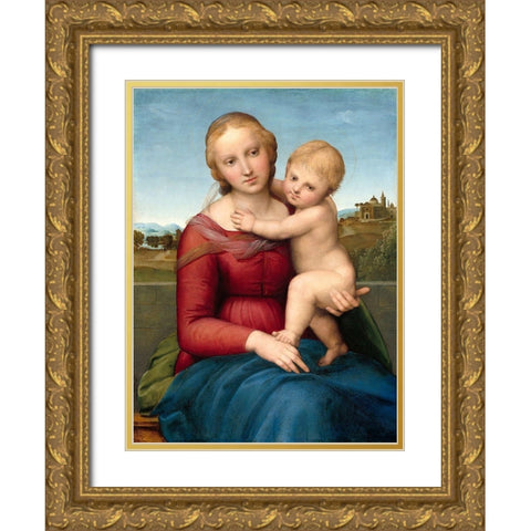 The Small Cowper Madonna Gold Ornate Wood Framed Art Print with Double Matting by Raphael