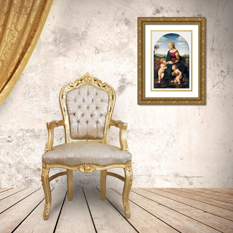 The Virgin and Child with Saint John the Baptist Gold Ornate Wood Framed Art Print with Double Matting by Raphael