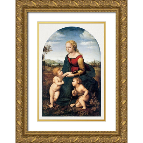 The Virgin and Child with Saint John the Baptist Gold Ornate Wood Framed Art Print with Double Matting by Raphael