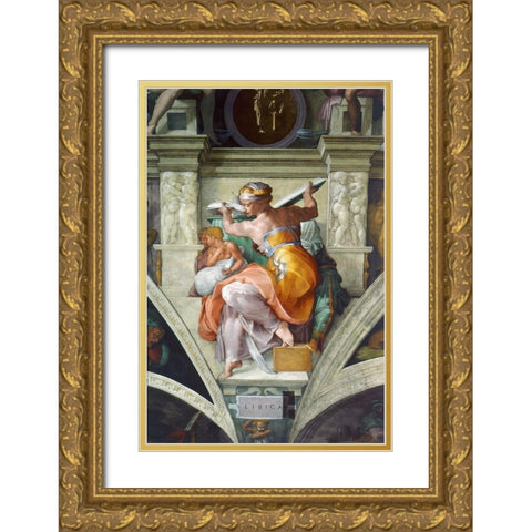 Libyan Sibyles Gold Ornate Wood Framed Art Print with Double Matting by Michelangelo