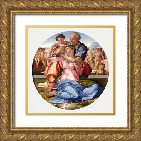 Doni Tondo Gold Ornate Wood Framed Art Print with Double Matting by Michelangelo