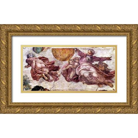 Fresco in the Sistine Chapel Gold Ornate Wood Framed Art Print with Double Matting by Michelangelo