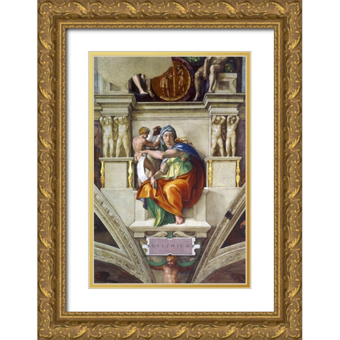 Delphic Sibyl Gold Ornate Wood Framed Art Print with Double Matting by Michelangelo