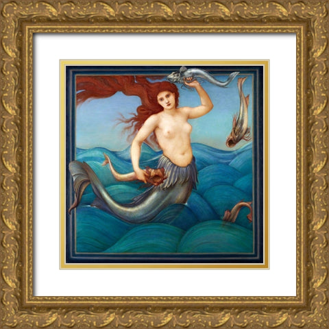A Sea Nymph Gold Ornate Wood Framed Art Print with Double Matting by Burneâ€“Jones, Edward