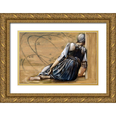 The Briar Rose Series-Study for The Garden Court Gold Ornate Wood Framed Art Print with Double Matting by Burneâ€“Jones, Edward
