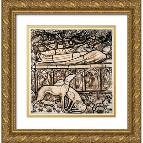 The Tomb of Tristram and Iseult Gold Ornate Wood Framed Art Print with Double Matting by Burneâ€“Jones, Edward