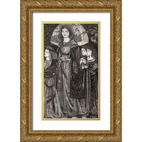 Alice-la Belle Pelerine Gold Ornate Wood Framed Art Print with Double Matting by Burneâ€“Jones, Edward