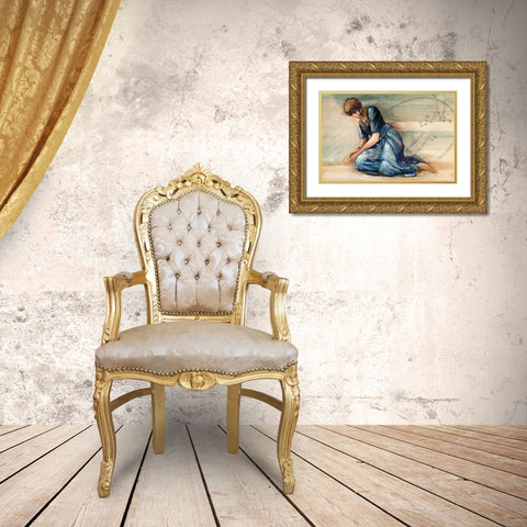 The Briar Rose Series-Study for The Garden Court Gold Ornate Wood Framed Art Print with Double Matting by Burneâ€“Jones, Edward