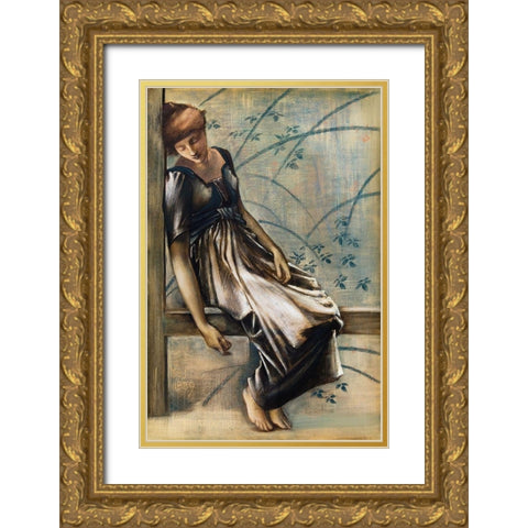 The Briar Rose Series-Study for The Garden Court Gold Ornate Wood Framed Art Print with Double Matting by Burneâ€“Jones, Edward