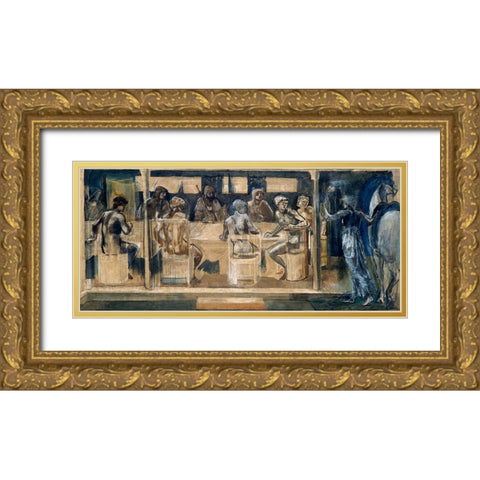 Quest for the Holy Grail-Study for the Summons Gold Ornate Wood Framed Art Print with Double Matting by Burneâ€“Jones, Edward