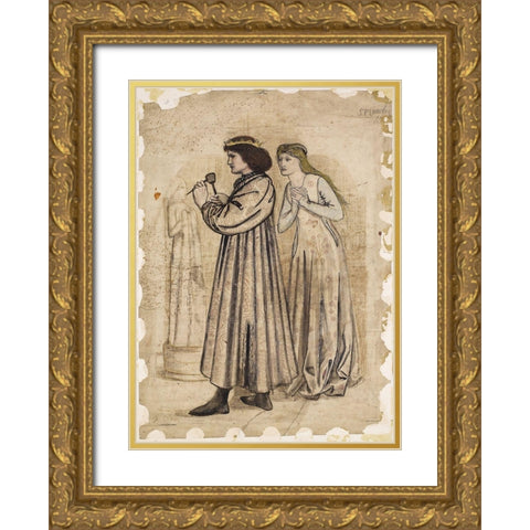 King Renes Honeymoon Sculpture Gold Ornate Wood Framed Art Print with Double Matting by Burneâ€“Jones, Edward