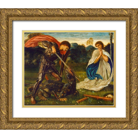 The Fight-St George kills the Dragon VI Gold Ornate Wood Framed Art Print with Double Matting by Burneâ€“Jones, Edward