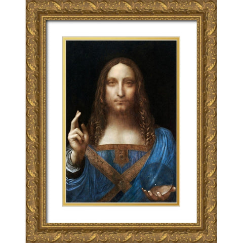 Salvator Mundi Gold Ornate Wood Framed Art Print with Double Matting by da Vinci, Leonardo