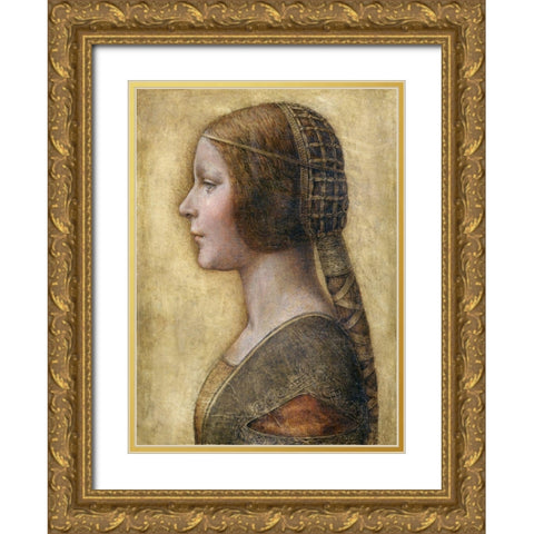Profile of a Young Fiancee Gold Ornate Wood Framed Art Print with Double Matting by da Vinci, Leonardo