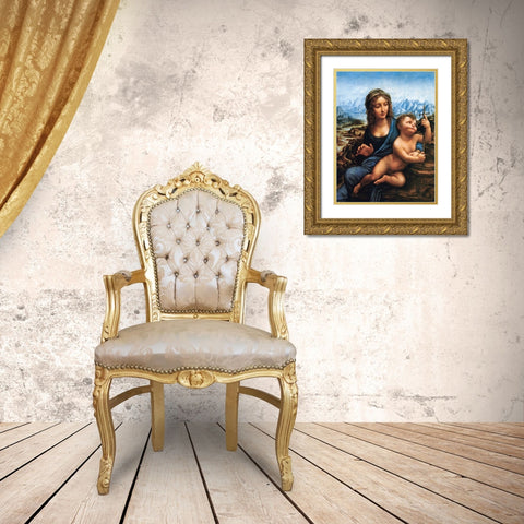 Madonna of the Yarnwinder Gold Ornate Wood Framed Art Print with Double Matting by da Vinci, Leonardo