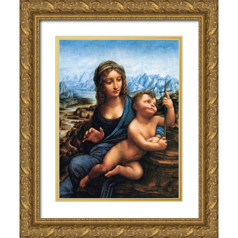 Madonna of the Yarnwinder Gold Ornate Wood Framed Art Print with Double Matting by da Vinci, Leonardo