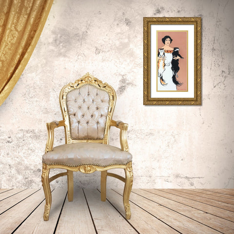 Woman Holding Cats Gold Ornate Wood Framed Art Print with Double Matting by Penfield, Edward