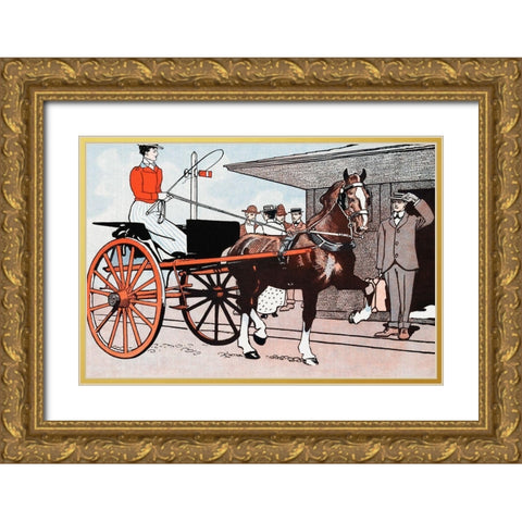 Woman in a Horse Carriage Gold Ornate Wood Framed Art Print with Double Matting by Penfield, Edward