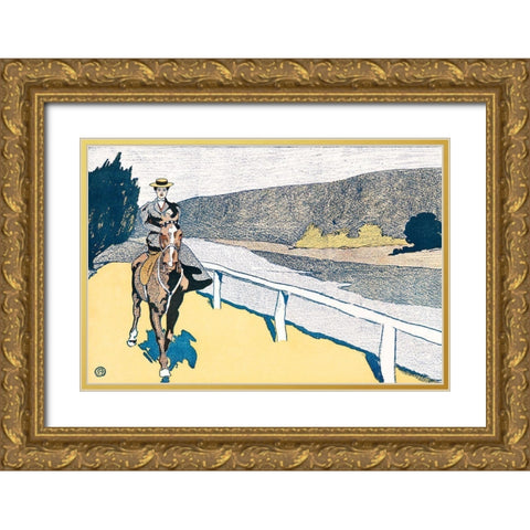 Woman Riding a Horse Gold Ornate Wood Framed Art Print with Double Matting by Penfield, Edward