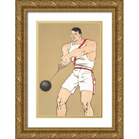 Hammer Throw 1908 Gold Ornate Wood Framed Art Print with Double Matting by Penfield, Edward