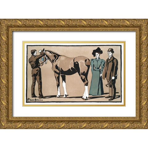 People and horse Gold Ornate Wood Framed Art Print with Double Matting by Penfield, Edward