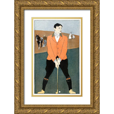 Golf Player 1898 Gold Ornate Wood Framed Art Print with Double Matting by Penfield, Edward