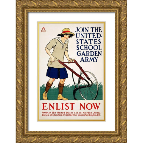 Join the United States School Garden Army Gold Ornate Wood Framed Art Print with Double Matting by Penfield, Edward