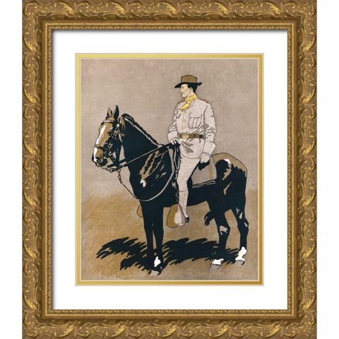 Soldier Riding a Horse Gold Ornate Wood Framed Art Print with Double Matting by Penfield, Edward