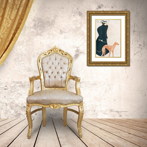 Woman with Greyhound Gold Ornate Wood Framed Art Print with Double Matting by Penfield, Edward