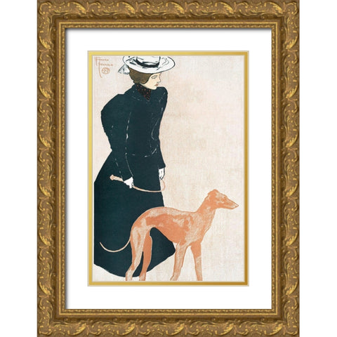 Woman with Greyhound Gold Ornate Wood Framed Art Print with Double Matting by Penfield, Edward