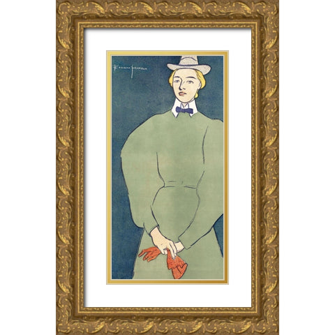 Woman holding gloves (1896) Gold Ornate Wood Framed Art Print with Double Matting by Penfield, Edward