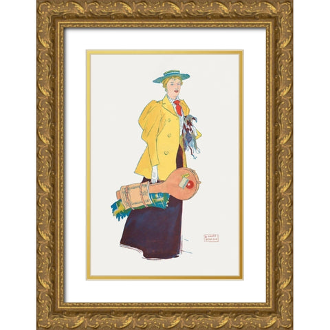 Woman holding dog and stuffs Gold Ornate Wood Framed Art Print with Double Matting by Penfield, Edward