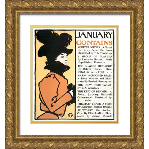 January Poster (1898) Gold Ornate Wood Framed Art Print with Double Matting by Penfield, Edward