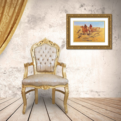 The Discovery Gold Ornate Wood Framed Art Print with Double Matting by Remington, Frederic