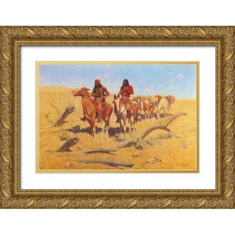 The Discovery Gold Ornate Wood Framed Art Print with Double Matting by Remington, Frederic
