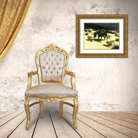The Last March Gold Ornate Wood Framed Art Print with Double Matting by Remington, Frederic