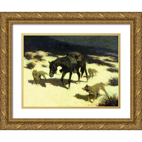 The Last March Gold Ornate Wood Framed Art Print with Double Matting by Remington, Frederic