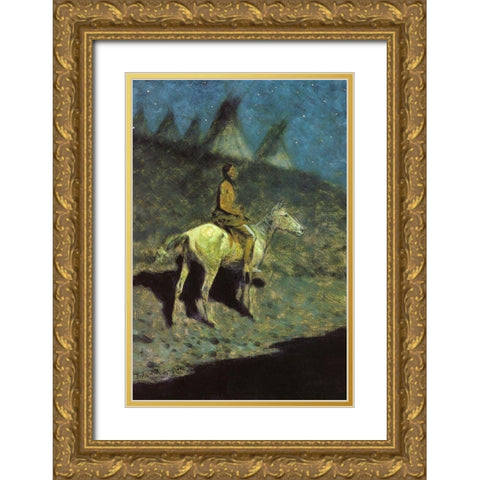 The Night Rider Gold Ornate Wood Framed Art Print with Double Matting by Remington, Frederic