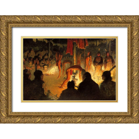 The Sun Dance Gold Ornate Wood Framed Art Print with Double Matting by Remington, Frederic