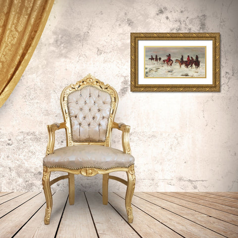 Lost in Snowstorm We are Friends Gold Ornate Wood Framed Art Print with Double Matting by Russell, Charles Marion