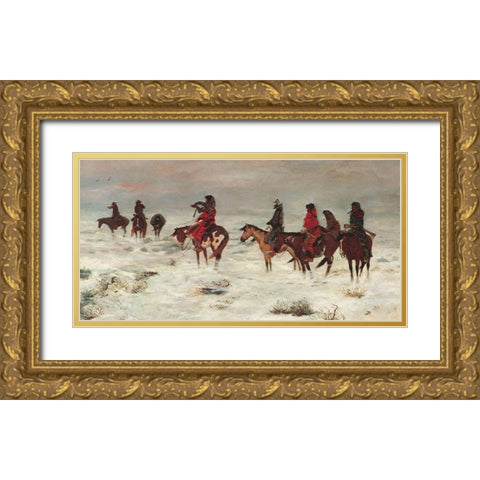 Lost in Snowstorm We are Friends Gold Ornate Wood Framed Art Print with Double Matting by Russell, Charles Marion