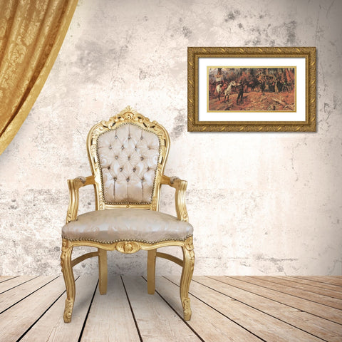 The Hold Up Gold Ornate Wood Framed Art Print with Double Matting by Russell, Charles Marion