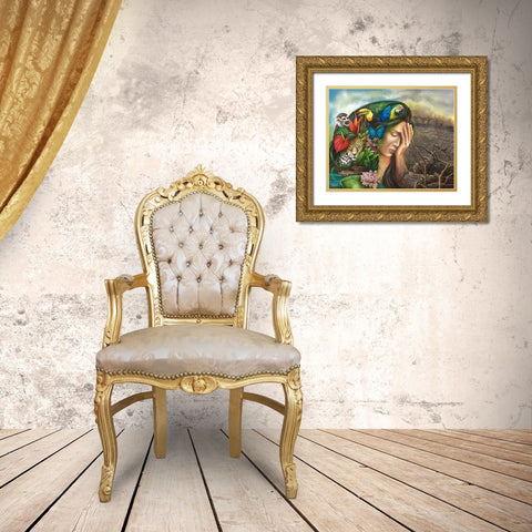 Amazonia Mother Earth in Distress Gold Ornate Wood Framed Art Print with Double Matting by Ferraro